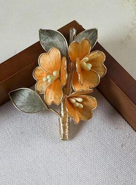 桑蚕丝绒线手工制作桂花橙色绒花头饰掐丝立体头饰胸针