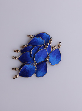 国风非遗蚕丝绒花花瓣半成品手工蓝色系掐丝叶片点缀diy配件批发