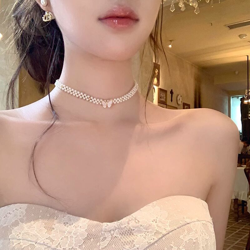 邂逅温柔新款贝母蝴蝶珍珠choker