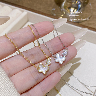 2025新款蝴蝶贝母吊坠锁骨链