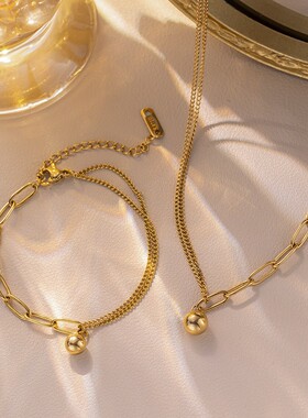 钛钢双层金色锁骨链女轻奢百搭