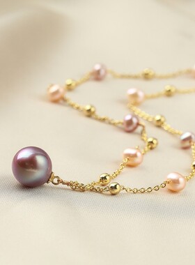 紫色满天星大灯泡巴洛克时尚设计师款淡水珍珠气质项链