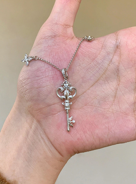 鸢尾花钥匙s925纯银项链轻奢小众