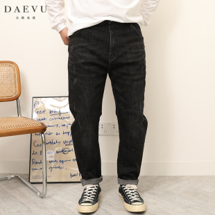 DAEVU春秋新款黑灰大号潮胖子弹力修身小脚加肥加大码男士牛仔裤