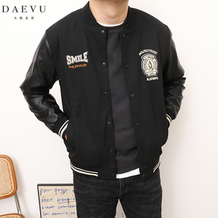 DAEVU秋新款日韩绣标大号潮胖加肥加大码男士短款棒球领夹克外套