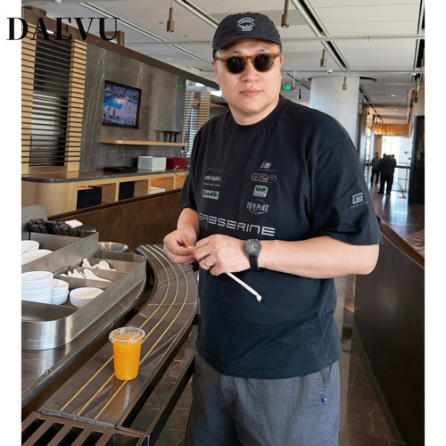 DAEVU大码男装夏季薄料洗水舒适胖子加肥加大男士圆领短袖T恤半袖