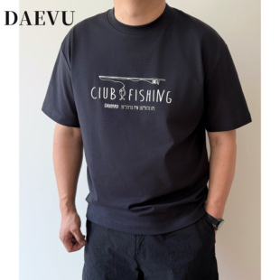 DAEVU大码男装夏季炭灰色钓鱼胖子加肥加大男士圆领短袖T恤半袖