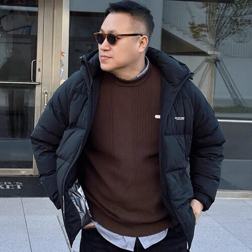 大依无忧简约加肥加大连帽羽绒服