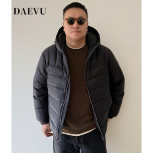 大依无忧大码男装冬季90绒胖人加肥加大男士短款连帽排骨羽绒服