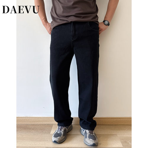 DAEVU大依无忧大码男装春秋季黑色欧美风弹力宽松直筒男士牛仔裤