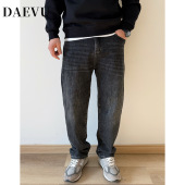 大依无忧大码 黑灰洗水抓绒舒适弹力胖子宽松微阔牛仔裤 男装 冬款