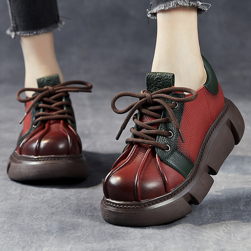 嫔妃丽人深口单鞋真皮拼色