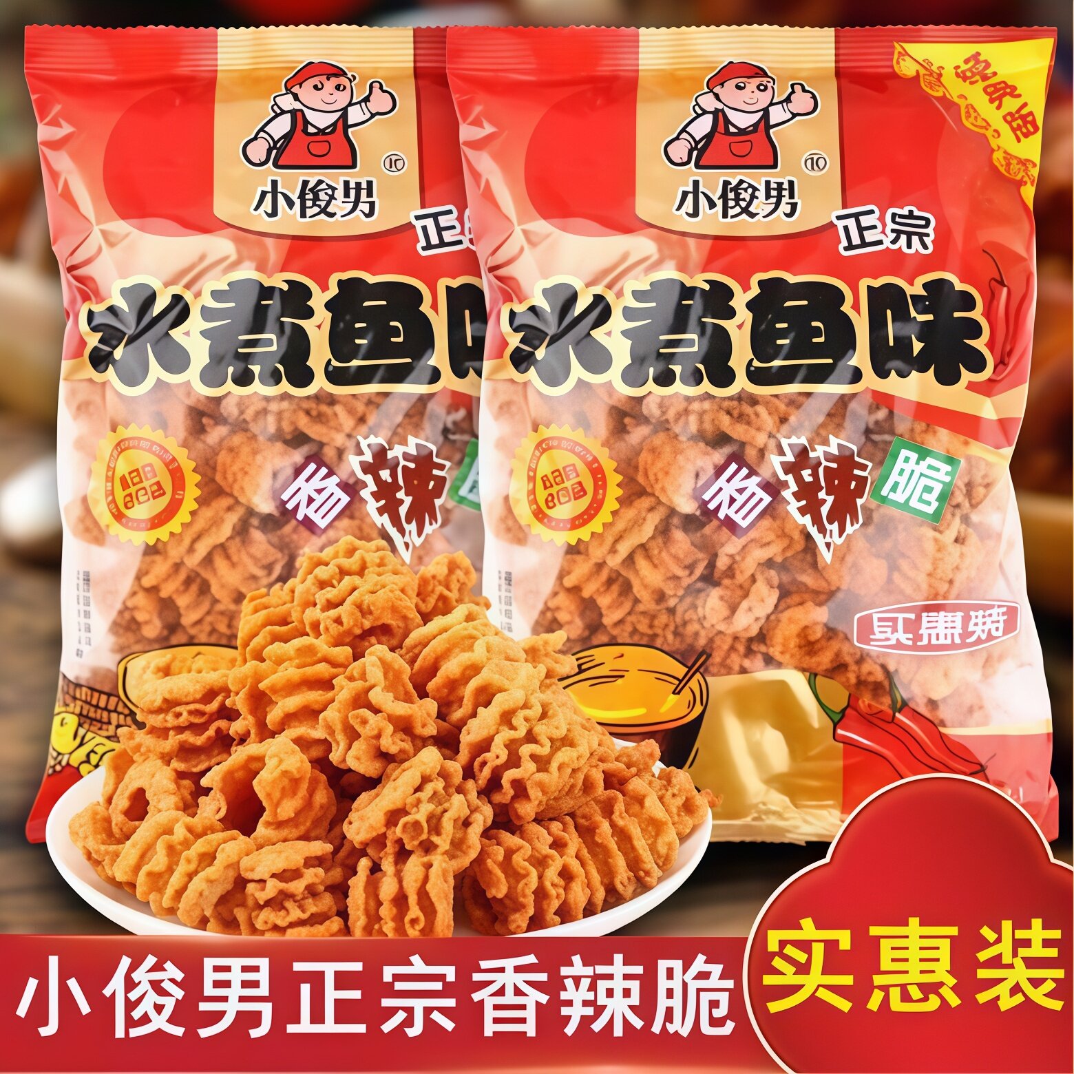 小俊男水煮鱼大袋散装水煮鱼香辣脆膨化食品8090怀旧零食宿舍追剧