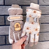 卡皮巴拉儿童滑雪手套五指冬季 双层加厚防水卡通全指小孩骑行玩雪