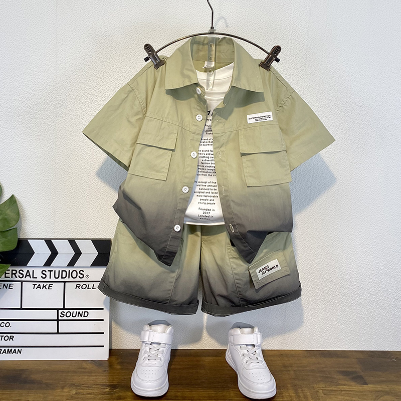 男童夏季套装时髦短袖衬衫新款