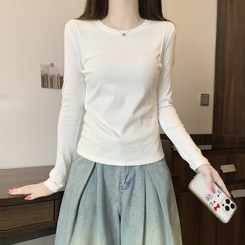 白色圆领打底衫女内搭2026新款冬季高级感螺纹纯棉紧身长袖上衣