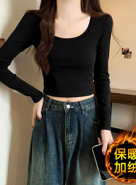 黑色圆领打底衫女内搭2026新款冬季双面绒加绒小个子短款长袖上衣