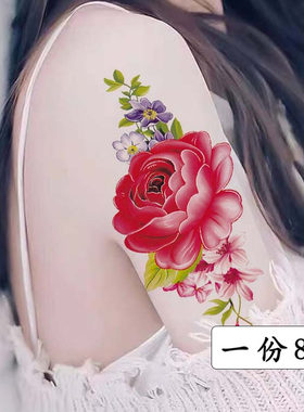 大红玫瑰花纹身贴纸一套8张