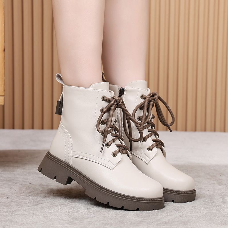 软皮厚底马丁靴女款舒适新款秋冬季羊毛雪地靴皮毛一体女靴子短靴