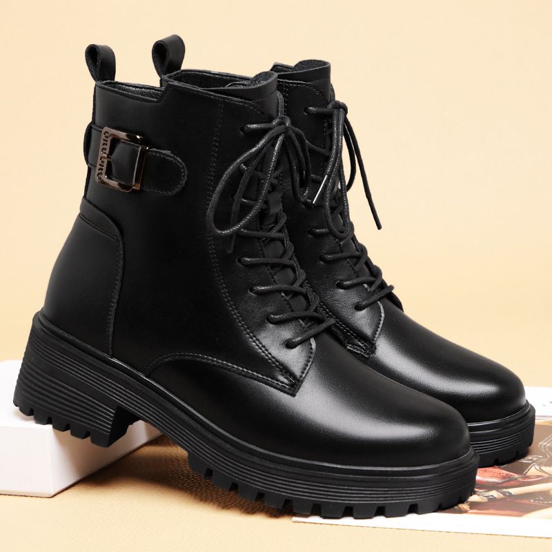 马丁靴女2025新款英伦皮鞋秋冬款粗跟靴子百搭厚底显脚小短靴
