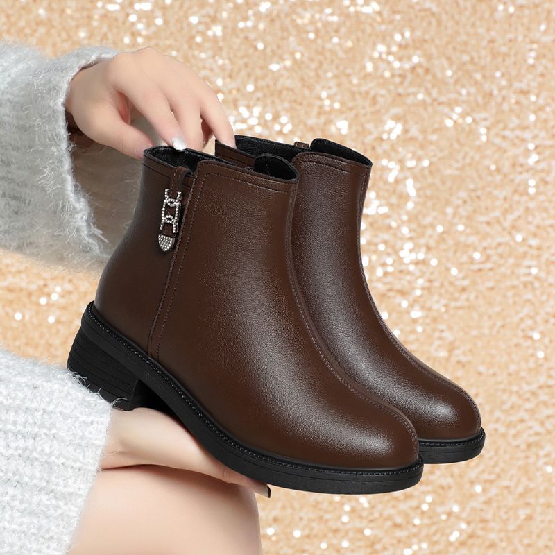 软底短靴女秋冬季2025新款时装靴子舒适皮鞋中老年妈妈鞋棉鞋