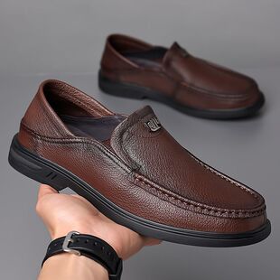 男式鞋休闲鞋秋季羊皮男鞋软底软皮真皮一脚蹬乐福鞋男款百搭高级