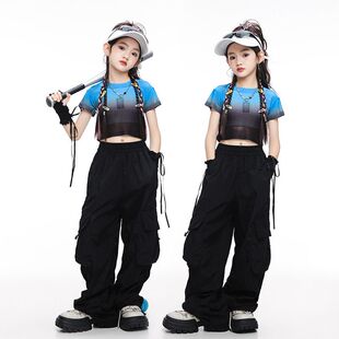 爵士舞演出服装女孩模特走秀潮装舞蹈练功服少儿jazz时髦韩版套装