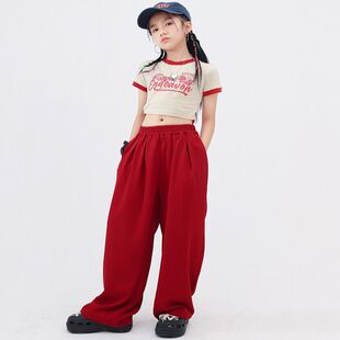爵士舞服装女童阔腿裤子练功服露脐短款上衣少走秀JAZZ演出服