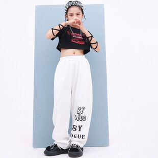 少儿爵士舞演出服装女童韩版露脐上衣女孩模特走秀表演潮服夏