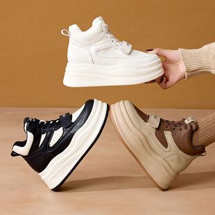 2026春夏新款女鞋魔术贴平底休闲鞋厚底增高高帮小白鞋子女百搭