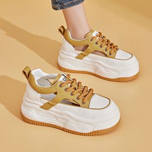 2026厚底增高女鞋运动老爹镂空凉鞋女外穿鞋子女春夏季百搭小白鞋