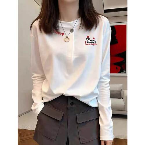 纯棉chic别致白色上衣女春秋季2026新款高级感内搭打底衫单穿t恤