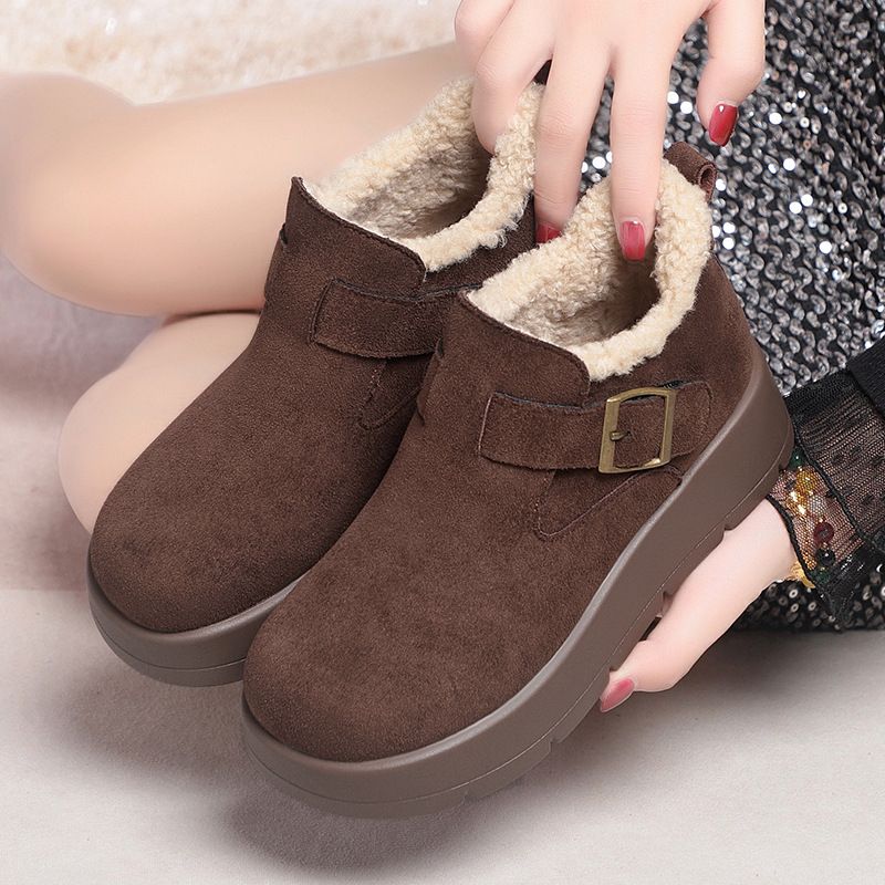 女款中年妈妈鞋棉鞋松糕底女靴子厚底雪地靴保暖短靴简约高级