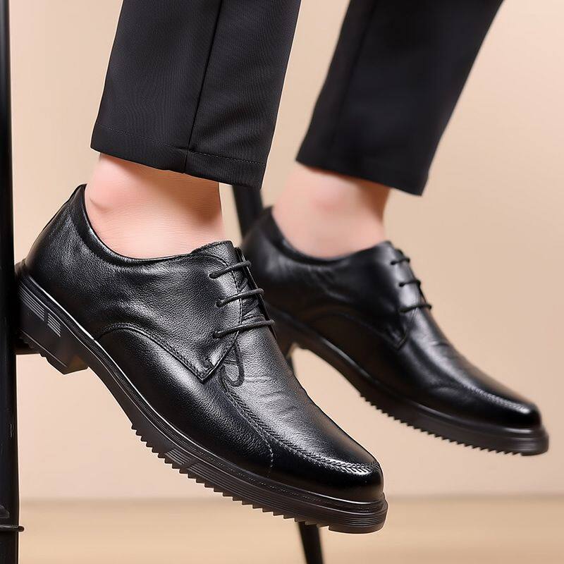 秋季头层牛皮男鞋男士休闲一脚蹬皮鞋男式厚底单鞋中年爸爸套脚鞋