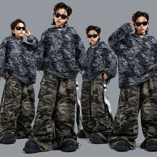 街舞潮服嘻哈少儿hiphop童装痞帅男童破洞卫衣潮酷演出服