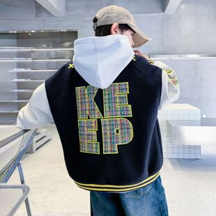 男童春装中大童学院风拼接棒球服外套2026新款装秋季运动夹克