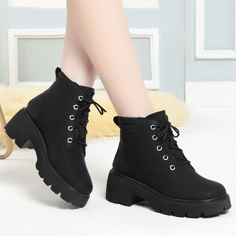 妈妈马丁靴真皮单靴春秋冬羊毛靴小码32.33.34中老年厚底防滑棉鞋