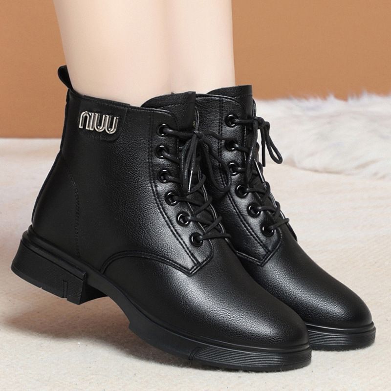 靴子女马丁靴2025新款棉鞋低跟短靴中老年冬鞋妈妈鞋秋冬皮鞋