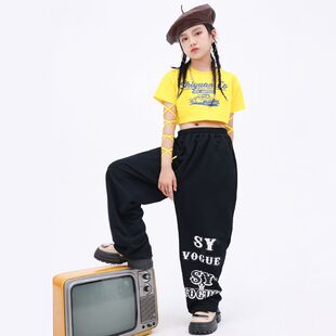 少儿爵士舞服装女童韩版露脐套装女孩夏季jazz走秀表演出服潮