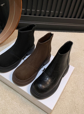 内增高8cm短靴小个子女时尚马丁靴秋冬新款复古磨砂真皮短筒靴子