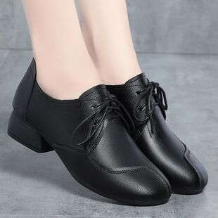 系带皮鞋女春夏款2026新款软皮软底中老年女鞋休闲妈妈鞋深口单鞋