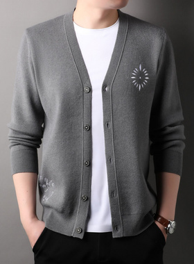 针织开衫男V领秋季季韩版时尚潮流宽松2025新款百搭男士毛衣外套