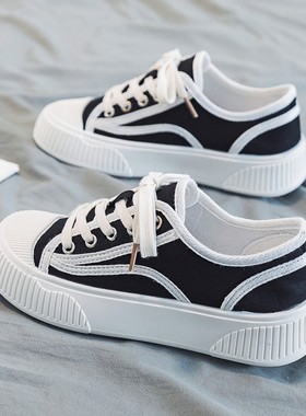 帆布鞋女鞋2025新款百搭潮ins春秋款运动休闲厚底饼干鞋板鞋百搭