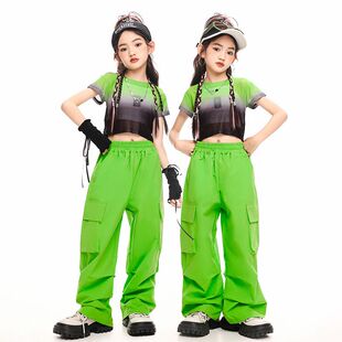 爵士舞演出服装女童韩版时髦少儿模特走秀练功工装裤街舞潮服