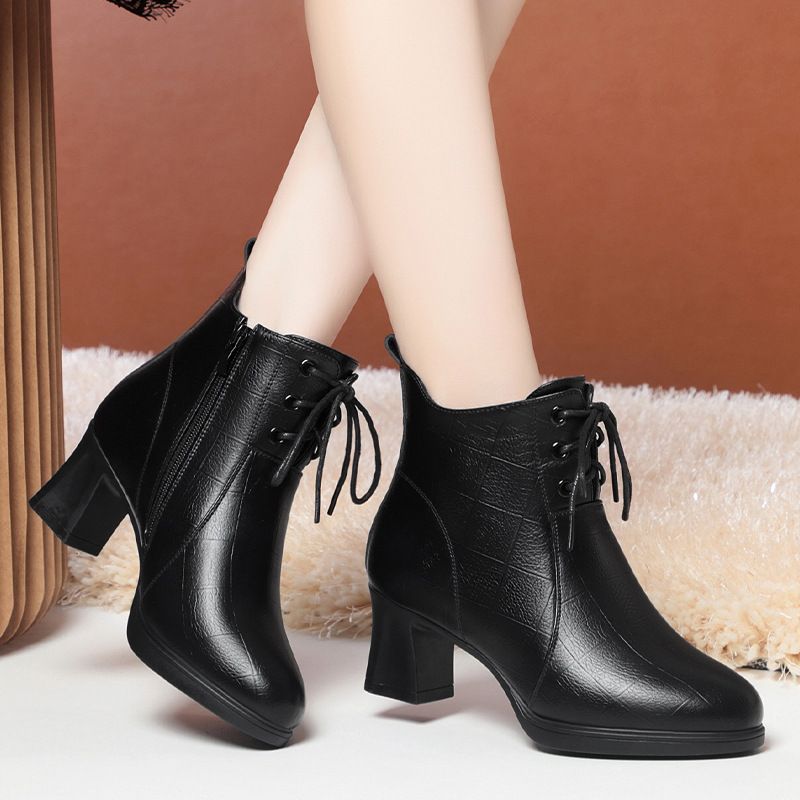 妈妈鞋子秋冬棉鞋2025新款粗跟短靴中老年女鞋靴子女士马丁靴