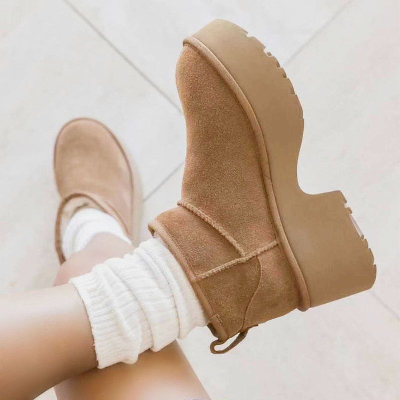 秋冬新款雪地靴女厚底人鱼坡跟女鞋增高加厚羊毛雪地棉保暖mini靴