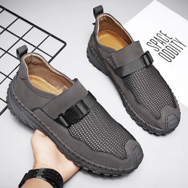 夏季新款搭扣时尚缝制鞋懒人休闲户外大码男鞋时尚潮流透气网面鞋
