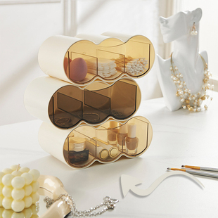 可叠加文具收纳盒可视三分格卫浴化妆品整理盒桌面文具首饰收纳盒