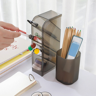 桌面收纳盒透明笔筒磨砂简约斜插式多功能文具筒化妆刷口红收纳筒