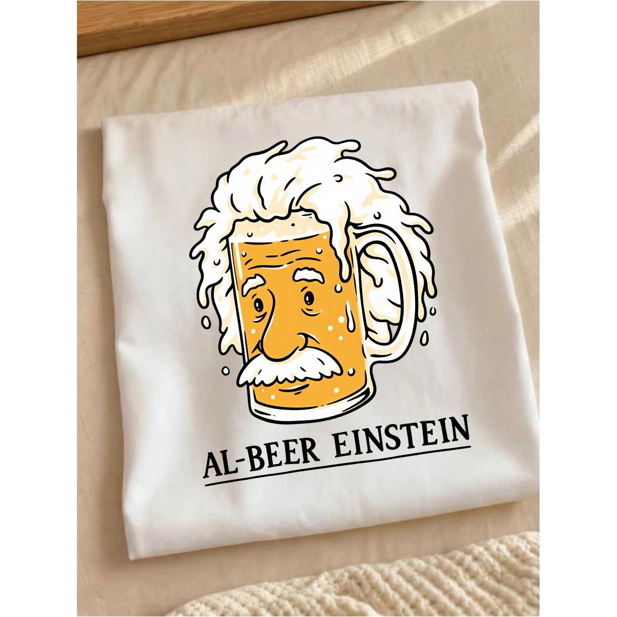 BEER EINSTEIN 纯棉短袖科学家创意趣味卡通印花上衣圆领套头T恤图片